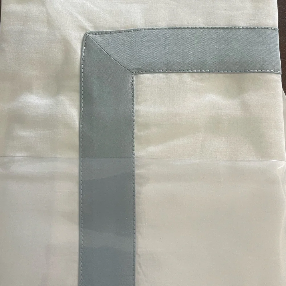 SFERRA Estate Euro King sham White Pillow Cover with Pale Blue Trim